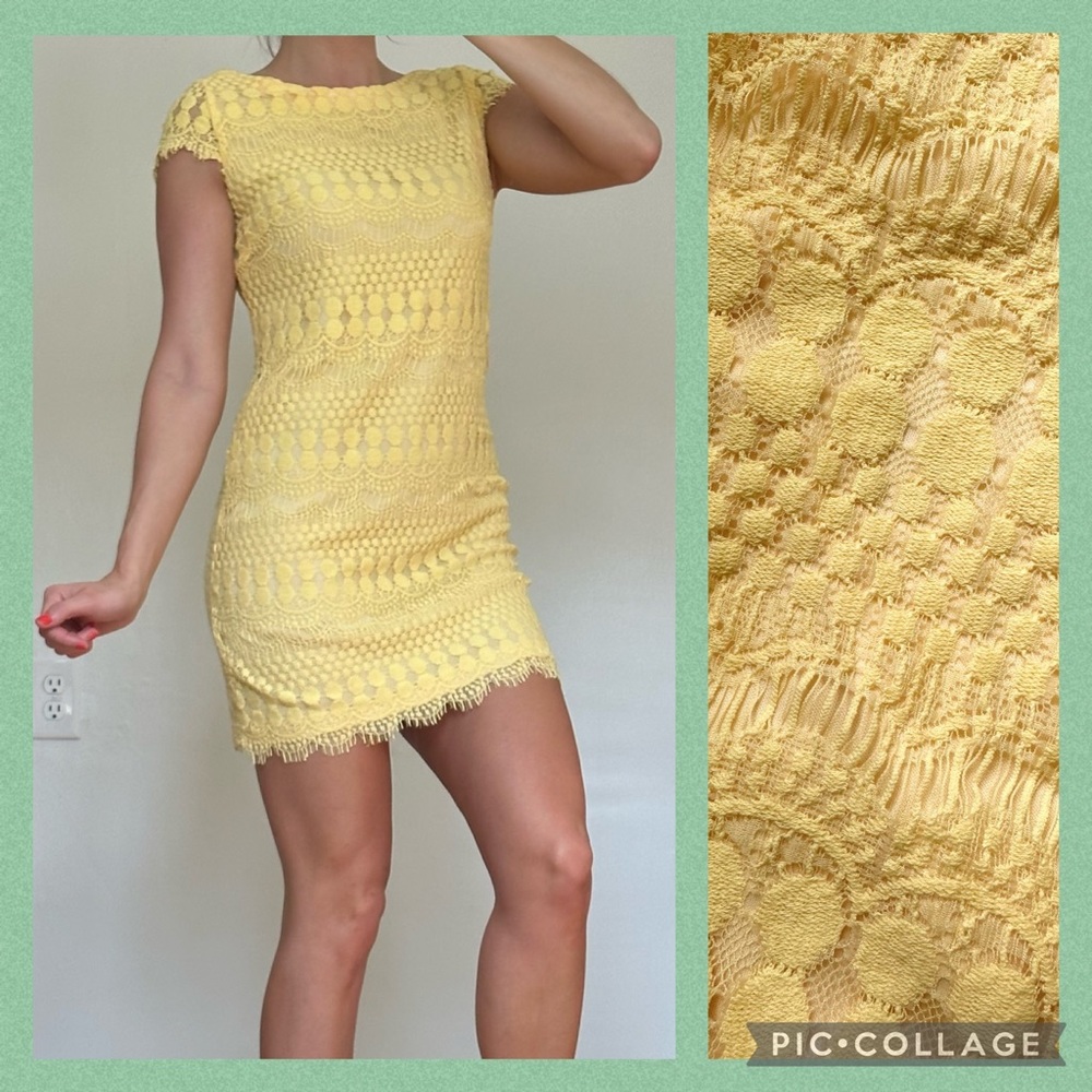 Dress Barn Yellow Lace Cap Sleeve Dress